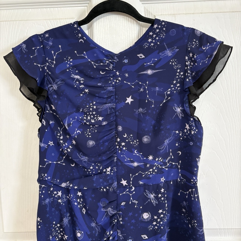 Three Floor Afterglow Dress Size 10 Navy Blue Celestial Star Dragonfly Open Back